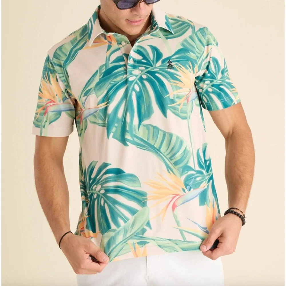 Chubbies Tropical Performance Polo Shirt Medium‎ Bird of Paradise